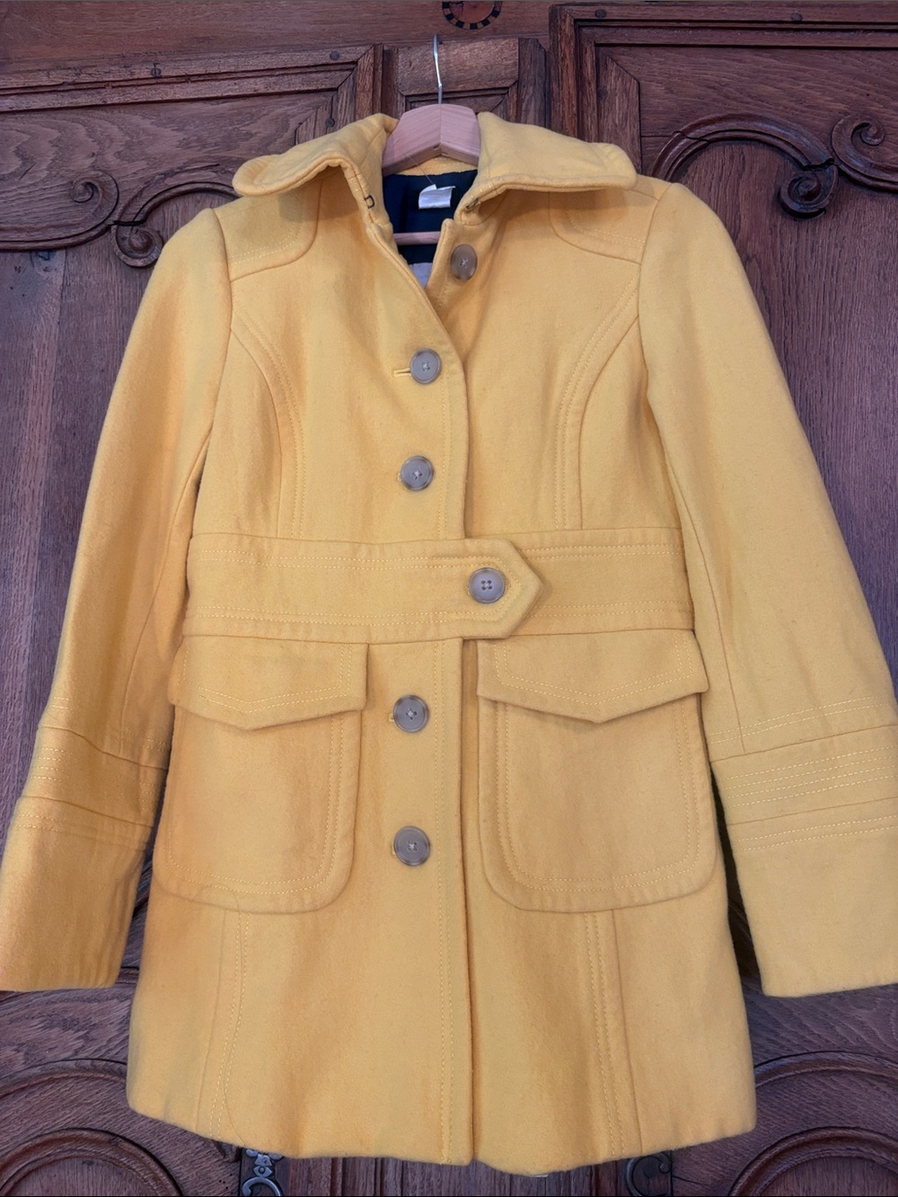 J Crew Stadium Cloth Majesty Bright Yellow Pea Coat Jacket Size 4 - Picture 9 of 13